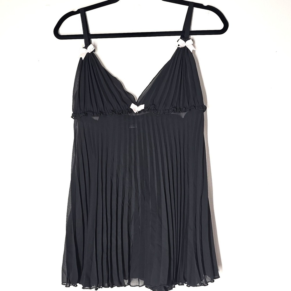 Cinema Etoile Pleated Womens Sheer Babydoll Nightie Lingerie Sz M Coquette
